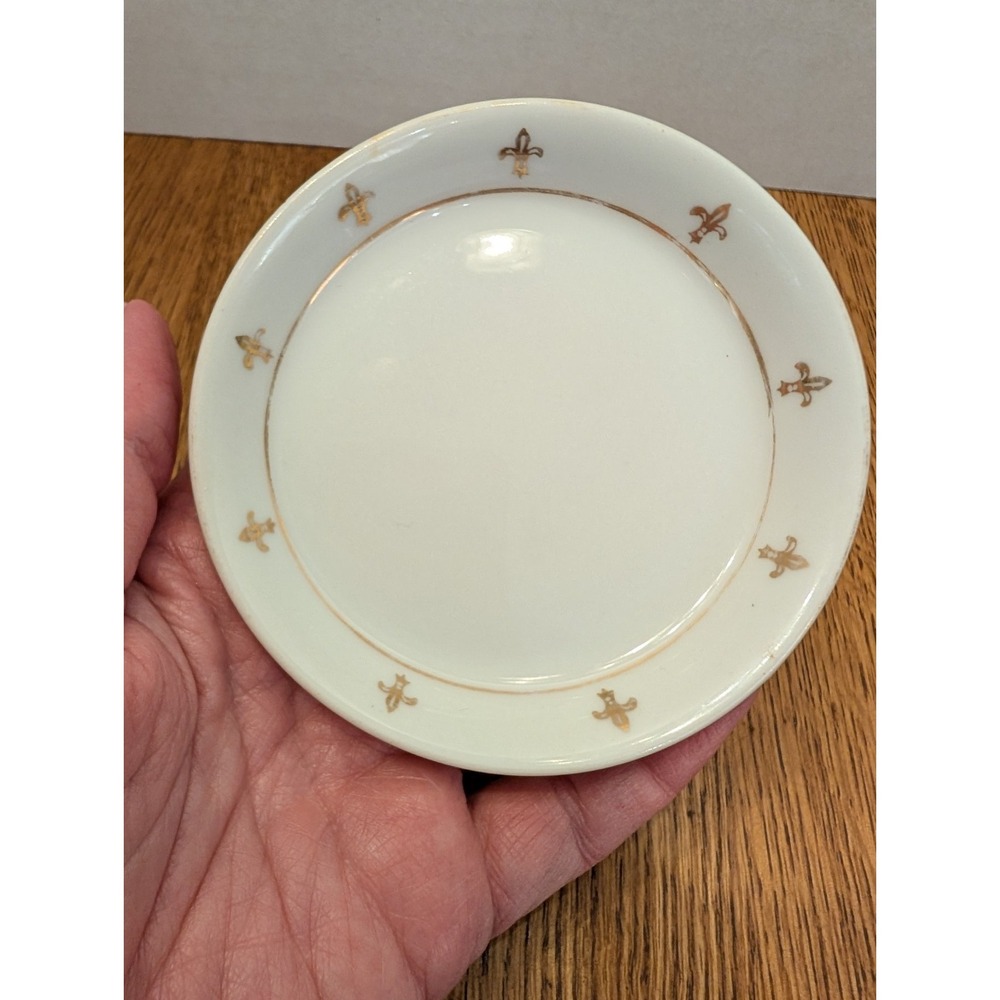 3.75 in Plates, Gold Fleur de Lis, Gold Trim, Porcelain, Set of 3, Butter Pat
